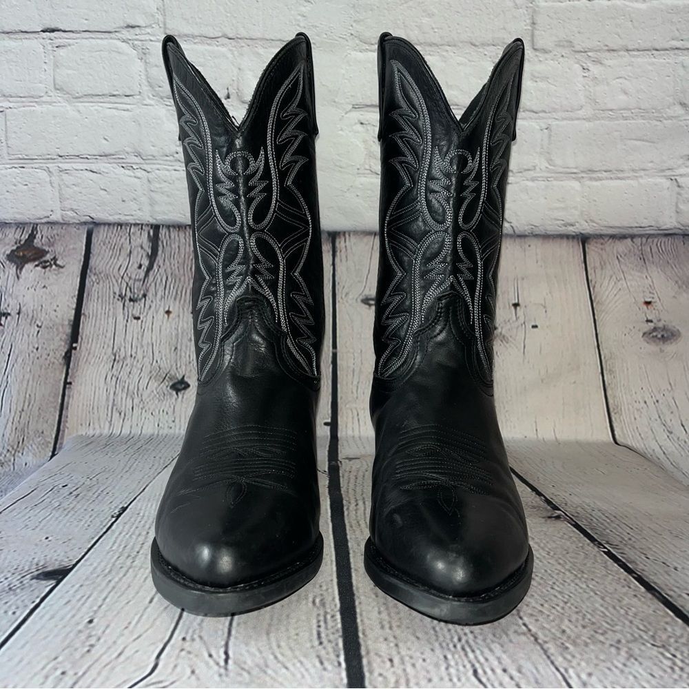 ✅SOLD✅ Laredo Western Birchwood Black Leather Cowboy Boots Size 10.5 - Picture 5 of 17